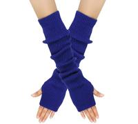 B-HOT Knit Arm Warmers with Thumb Hole Long Fingerless Gloves Stretchy Mittens for Women Jogging Bicycling Skiing Office Typing Navy Blue