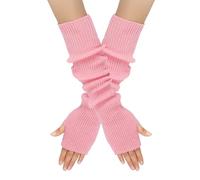 B-HOT Knit Arm Warmers with Thumb Hole Long Fingerless Gloves Stretchy Mittens for Women Jogging Bicycling Skiing Office Typing Pink