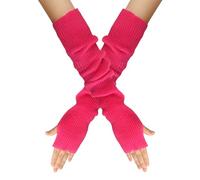 B-HOT Knit Arm Warmers with Thumb Hole Long Fingerless Gloves Stretchy Mittens for Women Jogging Bicycling Skiing Office Typing Rose Red