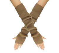 B-HOT Knit Arm Warmers with Thumb Hole Long Fingerless Gloves Stretchy Mittens for Women Jogging Bicycling Skiing Office Typing Khaki
