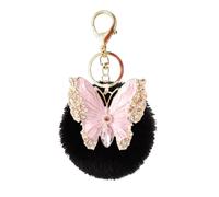 B-HOT Pom Pom Keychain Butterfly Pin Artificial Fur Ball Key Chain Fluffy Accessories for Wallet Car Bag Backpack Charm Black