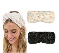 B-HOT Warm Knitted Headband 2 Pack Winter Thick Fleece Ear Warmers Ladies Elastic Crochet Head Wrap for Skiing Running White/Black