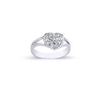 (B) Jewelco London Girls Sterling Silver Cubic Zirconia Encrusted Love Heart Signet Ring - GVR20K