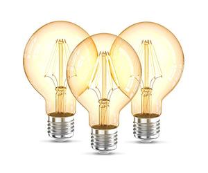 B.K.Licht 3 Vintage Light Bulbs, E27 Edison Screw, 4W, 320Lm, Warm White Light 2200K, LED Filament Bulb, Globe Shape G80, Retro Amber Glass, Old Fashioned, Pack of 3