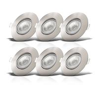 B.K.Licht - Set 6X LED Recessed Downlights 230V Adjustable, Flat, Warm White, Downlight, Ceiling Spotlight, LED Lights, Recessed Spotlights, Spotlight, 68mm Cutout, 90X24 mm, Nickel Matt Colour