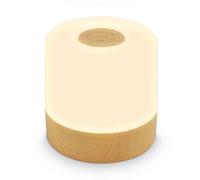 B.K.Licht - Mini LED Table lamp Wireless IP44 with Touch, dimmable in Steps, Rechargeable Battery, USB-C Cable, Bedside lamp, Decorative lamp, LED lamp, Outdoor, Children's Room, 7x7cm, Wood Look