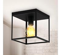 B.K.Licht Ceiling Light, E27 Socket, Bulb not Included, Black Metal, cage Shape, Small Cube, Side 22cm/8.6in, Flush Mount Ceiling lamp for Entrance or Hallway