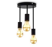 B.K.Licht Ceiling Light, E27 sockets, Bulbs not Included of max 60W, matt Black Metal Diameter 19cm/7.4in, Height 31cm/12.2in Flush Mount Retro Ceiling lamp, 3-Flame Vintage lamp for Hallway, Bedroom
