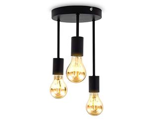 B.K.Licht Ceiling Light, E27 sockets, Bulbs not Included of max 60W, matt Black Metal Diameter 19cm/7.4in, Height 31cm/12.2in Flush Mount Retro Ceiling lamp, 3-Flame Vintage lamp for Hallway, Bedroom