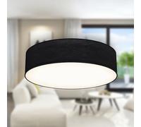 B.K.Licht - Fabric Ceiling Light, Flush Mount Textile Lampshade, 2 E27 Sockets, max. 40 watt Bulb, Livingroom Ceiling Lights, Bedroom Ceiling Light, Hallway Lighting, Soft Light Lamp, 38x10 cm, Black