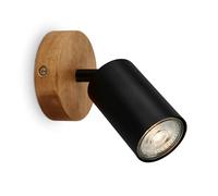B.K.Licht - Indoor Wall lamp with Wooden Base, swivelling, GU10, max. 9W, Reading Light, Living Room, lamp, Wall lamp, Kitchen, Hallway, Wall Lighting, 9x8.5cm, Black