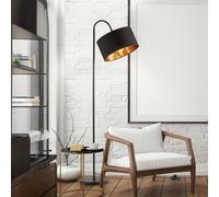 B.K. Licht Kari floor lamp, curved, black/gold, textile, E27