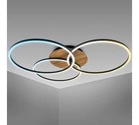 B.K.Licht LED Ceiling Light, 42.5W, Dimmable, CCT Warm to Cold Light, Remote Control, 2 rotatable Rings, Ceiling lamp with Timer, Night Light Function, Black and Wooden Finish