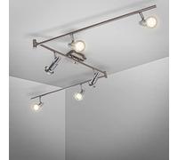 B.K.Licht LED Ceiling Light, 70,8 in, rotatable Spots, 5W GU10 Bulbs Included, 400Lm Each, Warm White 3000K, Spotlight bar for Kitchen, Living Room & Bedroom, Metal, matt Nickel Design, IP20, 230V