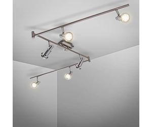B.K.Licht LED Ceiling Light, 70,8 in, rotatable Spots, 5W GU10 Bulbs Included, 400Lm Each, Warm White 3000K, Spotlight bar for Kitchen, Living Room & Bedroom, Metal, matt Nickel Design, IP20, 230V
