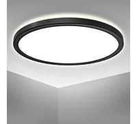 B.K.Licht LED Ceiling Light, Ultra-Flat, Built-in 18W LED Board, 4000K Neutral White, 2400Lm, 1.1in Height, Ø11.5in, Indirect Ceiling Backlight, Black Finish, Modern Round Ceiling Panel, IP20