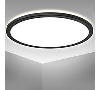 B.K.Licht LED Round Ceiling Light, Ø16.5in, Ultra-Flat 1.1in, Built-in 22W LED Board, 4000K Neutral White, 3000Lm, Indirect Ceiling Backlight, Black Finish, Modern Ceiling Panel, IP20
