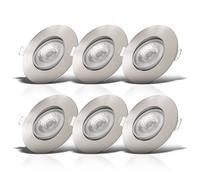B.K.Licht - Set 6X LED Recessed Downlights 230V Adjustable, Flat, Warm White, Downlight, Ceiling Spotlight, LED Lights, Recessed Spotlights, Spotlight, 68mm Cutout, 90X24 mm, Nickel Matt Colour