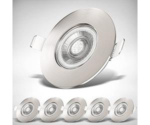 B.K.Licht Set of 6 Bathroom recessed LED spotlights, Ultra-Thin, Ceiling Cut-Out Ø68mm/2.6in, Built-in 4,9W LED modules, 480Lm, Warm White Light 3000K, IP44 Ceiling Spots, no Transformer Required 230V