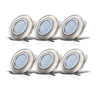 B.K.Licht Set of 6 LED Recessed Ceiling Lights, Adjustable Downlights, 5W Board, No Transformer Needed, Extra Flat, Warm White Light, Matt Nickel Design, Ceiling Spotlight, 230V, IP23