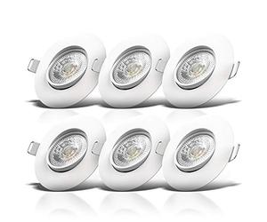B.K.Licht Set of 6 LED recessed spotlights with 6X Built-in 5W LED modules, Ultra-Flat downlights, pivoting, Warm White Light, 460Lm, Ceiling Cut-Out Ø68mm/2.6in, no Transformer Required, 230V IP23
