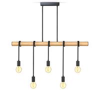 B.K.Licht Vintage Design Pendant Light, Material Mix Wood & Metal, 5 x E27 sockets, Bulbs not Included, Retro Ceiling Light for Living & Dining Room or Kitchen, IP20