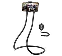 B-Land Upgrade Phone Holder for Bed, Neck Phone Holder Gooseneck Cell Phone Holders, Universal Mobile Phone Stand with Remote for Taking Videos & Group Photos (Black)