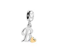 B Letter Initial Name Alphabet Love Heart Pendant Charm Compatible with Pandora Charms Bracelets Jewellery Crystal Clear CZ Women