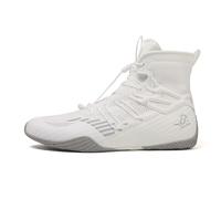 B LUCK SHOE Men’s Boxing Shoes Lightweight High-Top Training Shoes with Drawstring - Supportive Gym Footwear for Fighters LS508, White/Grey, 5