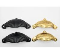 B&M | Brass & Metal Vintage Shell Cup Drawer Pull Handles Ribbed Fluted Design -(Matt Black,Pack of 3)