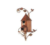 ( B) Metal Birdhouse Stake for Outdoors Rustic Bird House Stand Decor