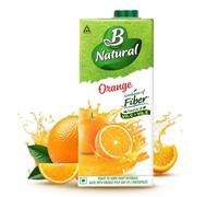 B Natural Orange Juice, Goodness of fiber, Enriched with Vitamin C & E, Made with 100% Indian Fruit and 0% Concentrate, 1 litre