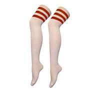 B Oromiss Womens Ladies Referee Stripe Over The Knee High Socks Cotton Sport Celebrity Inspired Fancy Dress