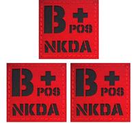 B Positive Blood Type Patch, B POS B+ NKDA Infrared Ir Reflective Medical Patches, Hook and Loop Fastener Backing - 1.97 x 1.97 Inch - Bundle of 3 Pieces - No Known Drug Allergies