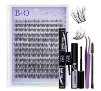 B&Q 5D Wispy Fluffy Cluster Lashes Kit 8-16mm Mix Eyelashes Individual Kit C Curl Lashes Individual Cluster Kit 144pcs Soft Layered False Eyelashes with Waterproof Bond and Seal(Feath5D 07 Kit）
