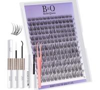 B&Q EcoWisp Cluster Lashes Kit with Bond and Seal Lash Glue, Lash Remover & Tweezers 144 Individual Eyelashes, 8-16mm Mixed Length, Natural Look DIY Eyelash Kit for Home Use(EcoWisp Kit 04）