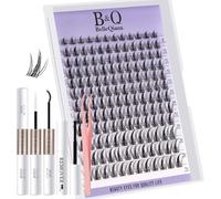 B&Q EcoWisp Cluster Lashes Kit with Bond and Seal Lash Glue, Lash Remover & Tweezers - 144 Individual Eyelashes, 8-16mm Mixed Length, Natural Look DIY Eyelash Kit for Home Use(EcoWisp Kit 05)