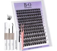 B&Q EcoWisp Cluster Lashes Kit with Bond and Seal Lash Glue, Lash Remover & Tweezers 144 Individual Eyelashes, 8-16mm Mixed Length, Natural Look DIY Eyelash Kit for Home Use(EcoWisp Kit 02)