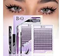 B&Q Fairy Lash Clusters Kit - DIY Lash Extension Kit at Home Beginner-Friendly Manga Lashes, 144pcs 8-18mm Wispy Clusters with 0.3mm Invisible Band & Waterproof, Salon Look for Daily Work & Parties