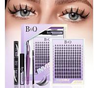 B&Q Fairy Max Lash Clusters Kit DIY Lash Extension Kit at Home for Beginner | 0.03mm Invisible Band & Waterproof Manga Lashes，8-16mm Natural Wispy Look Eyelash Clusters Salon Look for Daily Work & Party