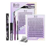 B&Q Flora Lash Clusters Kit 8-18mm Natural Eyelashes Invisible Band 120pcs Manga Lashes Individual with Bond & Seal Removal (Kit-Flora Lash-MIX8-18mm)