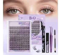 B&Q Natural Wispy Cluster Lashes Kit 132PCS DIY Lash Extensions Kit C Curl 8-16mm Lash Cluster Kit Cruelty Free & Easy Apply Individual Eyelashes Soft Eyelash Clusters for Daily Look(Natural 01 Kit)