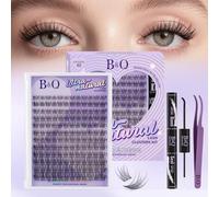 B&Q Natural Wispy Cluster Lashes Kit 144PCS DIY Lash Extensions Kit C Curl 8-16mm Lash Cluster Kit Cruelty Free & Easy Apply Individual Eyelashes Soft Eyelash Clusters for Daily Look(Natural 02 Kit)