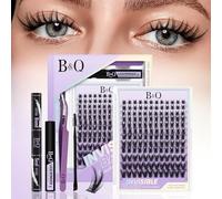 B&Q Victory Cluster Lashes Kit 144PCS Eyelashes Individual Kit C Curl Wispy Cluster Lashes 8-16MM Lashes Individual Cluster Kit DIY Lash Extension Kit with Bond and Seal Removal(Victory Kit)
