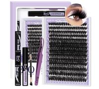 B&Qaugen Lash Extension Kit 3D Thick Lash Clusters Kit 280pcs Eyelash Extension Kit 10-18mm 90D D Curl DIY Lash Extension Kit with Lash Bond and Seal, Lash Remover (KIT-90D-MIX10-18mm)