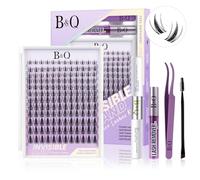 B&Quagen Natural Lash Clusters Kit Invisible Band Eyelash Clusters 8-18 MIX 144 pcs Lash Extension Kit Eyelash Extension Kit Individual Lashes with Lash Bond and Seal (YXFDkit-Fairy-MIX8-18mm)