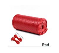 (B-RED) 38cm 15inch Car Steering Wheel Braid Cover Artificial leather Needles