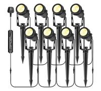 B-right Garden Spike Lights, 8in1 12V Garden Lights Mains Powered, 27M Extendable LED Outdoor Lights Mains Powered, IP65 Waterproof Uplighters for Pathway Lawn Yard Wall Fence(2700K)