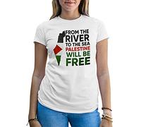 B&S Boutique from The River to The Sea Palestine Will Be Free Women's White T-Shirt Size L