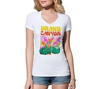 B&S Boutique Grand Canyon National Parks Psychedelic Cactus Inspired by Bad Bunny Women's V-Neck White Shirt Size M